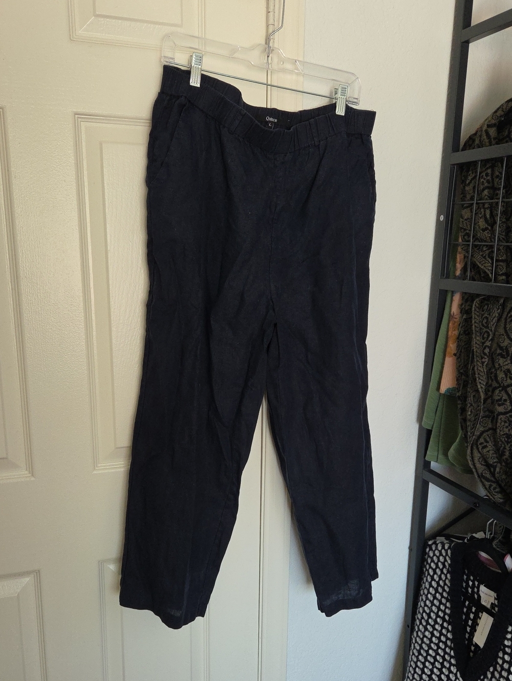 Quince Womans Navy Elastic-Waist Linen Pants Large